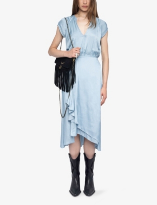 Zadig & Voltaire Womens Cloud Randall V-neck Raglan-sleeve Satin Midi Dress Xs In Gray