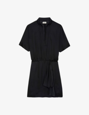 Shop Zadig & Voltaire Zadig&voltaire Women's Noir Raito V-neck Short-sleeve Satin Mini Dress