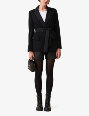 Claudie Pierlot Womens  Lapel-collar Tie-waist Woven Blazer In Noir / Gris