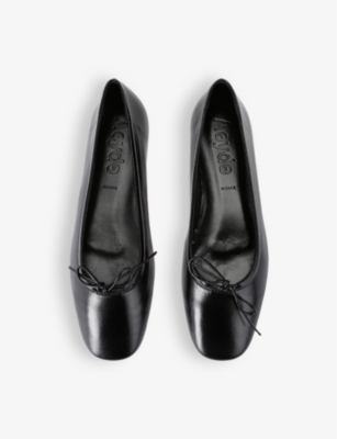 Shop Aeyde Womens Black Delfina Bow-embellished Leather Ballet Flats