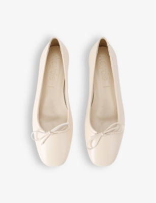 Shop Aeyde Women's Cream Delfina Bow-embellished Leather Ballet Flats