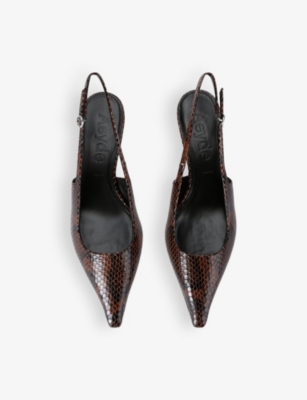 AEYDE WOMENS CATRINA SNAKE-EFFECT LEATHER SLINGBACK PUMPS DARK BROWN EUR 37 / 4 UK 