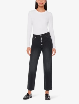 WHISTLES WOMENS BLACK HOLLIE BUTTON-FRONT HIGH-RISE DENIM JEANS 