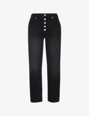 WHISTLES WOMENS BLACK HOLLIE BUTTON-FRONT HIGH-RISE DENIM JEANS 