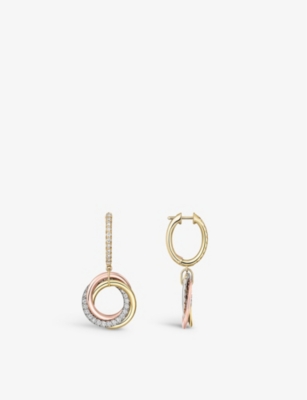 CARTIER: Trinity 18ct white, yellow, rose-gold and 0.47ct brilliant-cut diamond earrings