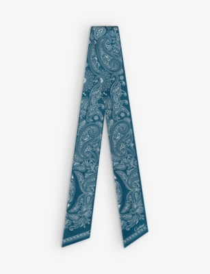 Shop Cartier Womens Double C De  Graphic-print Silk-twill Scarf Blu In Blue