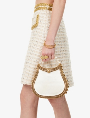 Shop Mae Cassidy White/crystal/gold Nimmi Pearl Gold-plated Metal Top-handle Bag