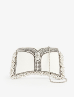 Shop Mae Cassidy Women's Off-white/silver Crystal-embellished Metal Clutch Bag