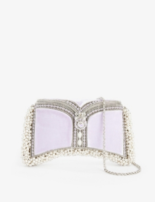 Shop Mae Cassidy Womens Moonstone Lilac/silver Zeenat Pearl Jewel Velvet And Metal Clutch Bag