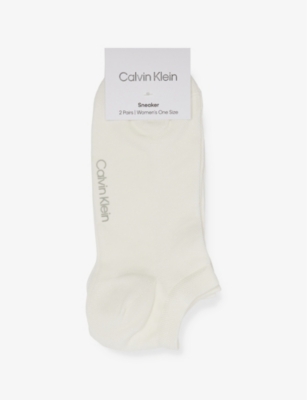 Calvin Klein Womens White Mesh-panel Low-cut Pack Of Two Stretch Woven Socks