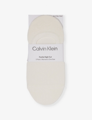 Calvin Klein Womens White Brand-print Low-cut Pack Of Two Stretch-woven Socks