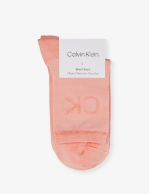 Shop Calvin Klein Womens Light Pink Brand-print Mid-calf Pack Of Two Stretch-woven Socks