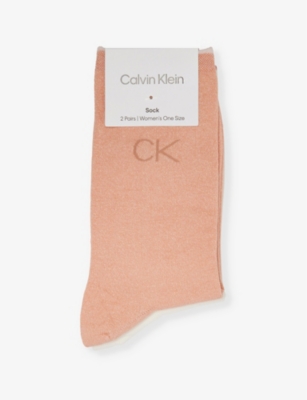 Calvin Klein Womens Iridescent Mid-calf Pack Of Two Stretch Cotton-blend Knitted Socks In Pink