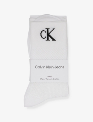 Calvin Klein Womens Mesh-panel Mid-calf Pack Of Two Stretch-woven Socks In White