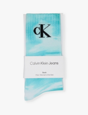 Calvin Klein Womens Light Turquoise Colorflow Mid-calf Stretch Cotton-blend Knitted Socks In Blue