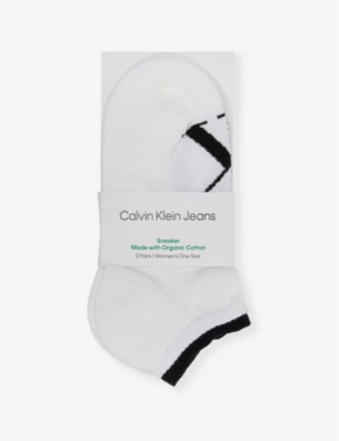 Calvin Klein Womens Branded Low-cut Pack Of Two Stretch Cotton-blend Knitted Socks In White