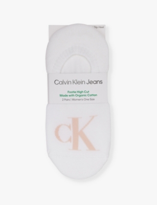 Calvin Klein Womens Footie Low-cut Pack Of Two Stretch Cotton-blend Socks In White