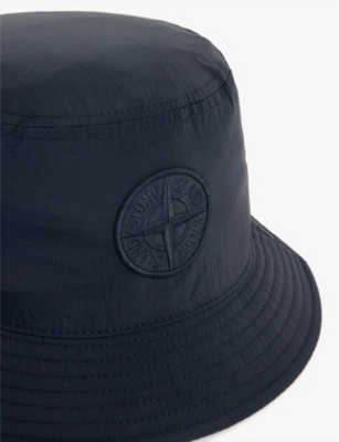 Shop Stone Island Mens Black Wide-brim Brand-embroidered Shell Bucket Hat