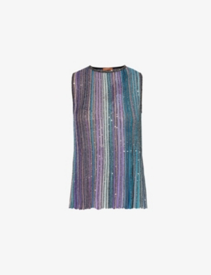 Shop Missoni Womens Dark Tones Multicolor Sequin-embellished Metallic Woven-blend Top