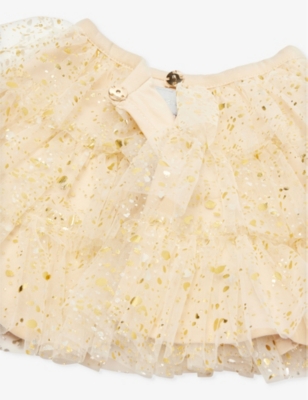 Bob & Blossom Polka-dot Ruffled Woven Cape In Gold