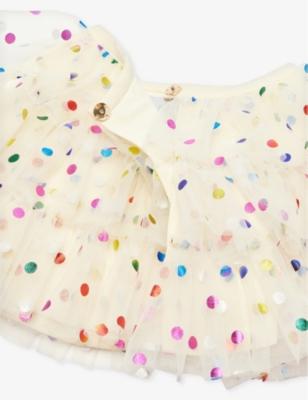 Bob & Blossom Polka-dot Ruffled Woven Cape In Vanilla Spot