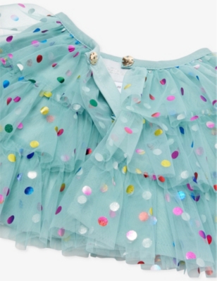 Bob & Blossom Polka-dot Ruffled Woven Cape In Turquoise Spot