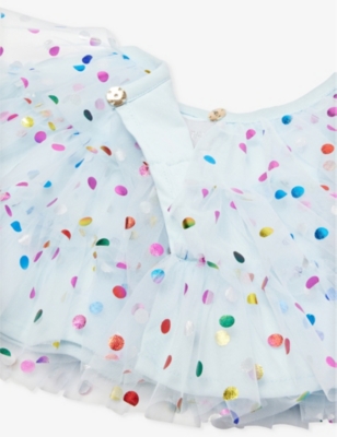 Bob & Blossom Polka-dot Ruffled Woven Cape In Sky Spot