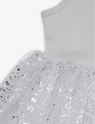 Bob & Blossom Sparkle-embellished Tutu Cotton-blend Dress 1-8 Years In Silver