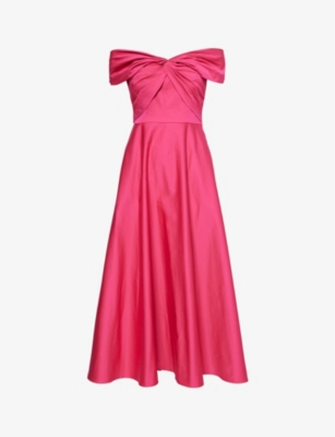 Roland Mouret Womens Pink Asymmetric-neck Cotton-blend Stretch-poplin Midi Dress