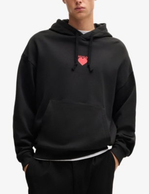Hugo Boss Mens Black Brand-print Cotton-jersey Hoody In Black