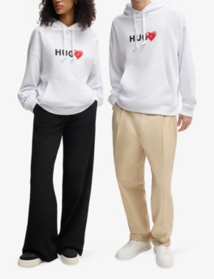Hugo Boss Mens Brand-print Cotton-jersey Hoody White In White