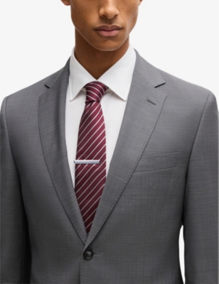Hugo Boss Mens Boss Engraved Linear-pattern Brass Tie Clip In Silver