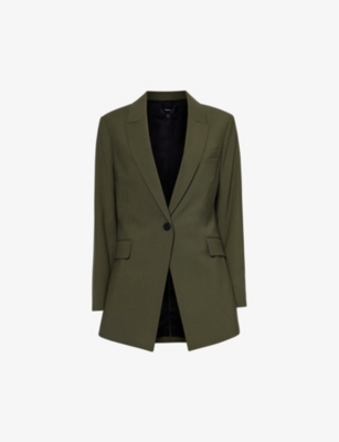 Shop Theory Womens  Trace Boxy-fit Wool-blend Blazer In Dark Olive