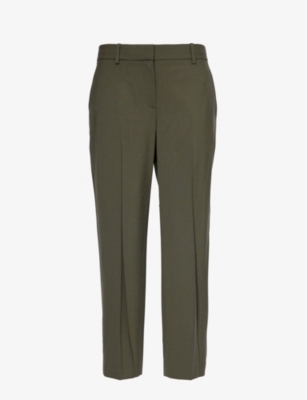 Shop Theory Women's Dark Olive Treeca Tapered High-rise Wool-blend Trousers