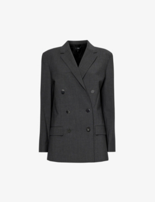 THEORY: Double-breasted notched-lapel boxy-fit wool-blend blazer