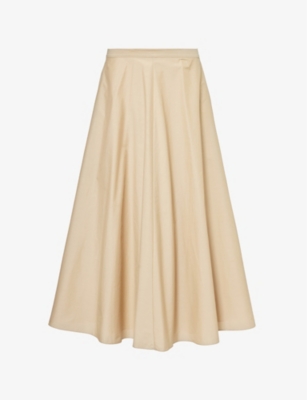 THEORY: Pleated high-rise cotton and recycled-nylon blend midi skirt