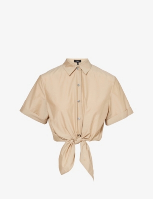 THEORY: Cropped folded-hem cotton and recycled-nylon blend shirt