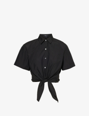 THEORY: Cropped folded-cuff cotton and recycled-nylon blend shirt