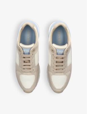 Versace Mixed Media Sneaker In Beige Oth
