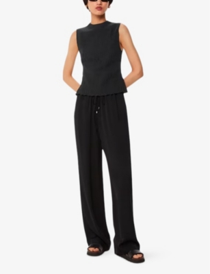 Whistles Plisse Sleeveless Top In Black