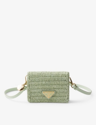 PRADA: Brand-plaque crochet card holder