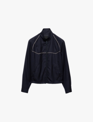 PRADA: Stand-collar contrast-piping wool and silk jacket