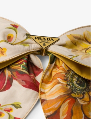 Shop Prada Womens Neutral Floral-print Brass Hair Clip
