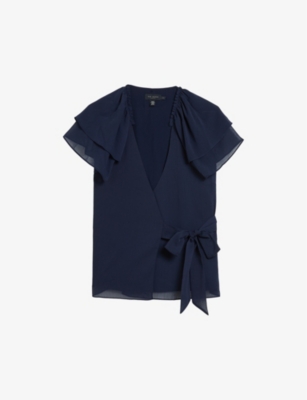 TED BAKER: Nobora frill-sleeve tie-waist woven top