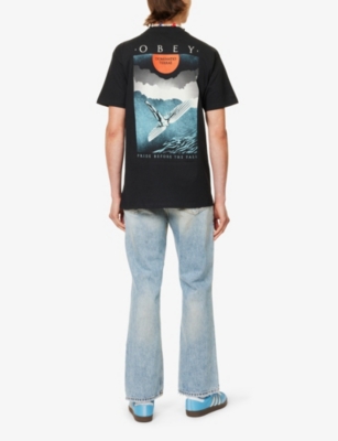 Shop Obey Men's Black Icarus Crewneck Cotton-jersey T-shirt