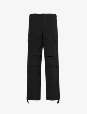 Obey Mens Black Patch-pocket Straight-leg Cotton-poplin Trousers