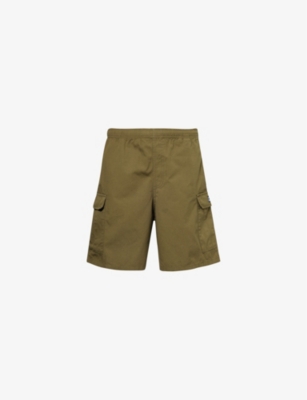 Obey Mens Field Green Route Brand-patch Regular-fit Cotton Shorts