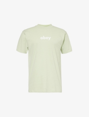 Obey Mens Cucumber Logo Text-print Relaxed-fit Cotton-jersey T-shirt In Green