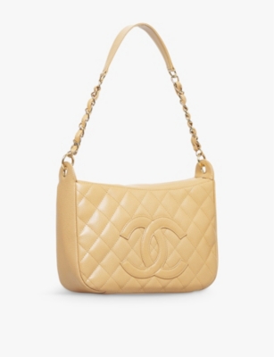 Shop Reselfridges Women's Brown Beige Pre-loved Chanel Caviar Leather Shoulder Bag