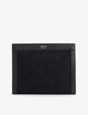 Ferragamo Mens Nero Monogram-print Woven Pouch